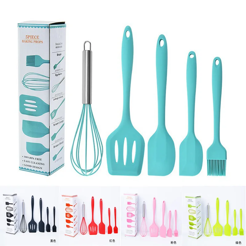

5-Piece Set Of Silicone Kitchenware Avocado Color Fashion Creative Easy To Wash Non-Stick Pan Spoon Shovel Set Kitchen Supplies