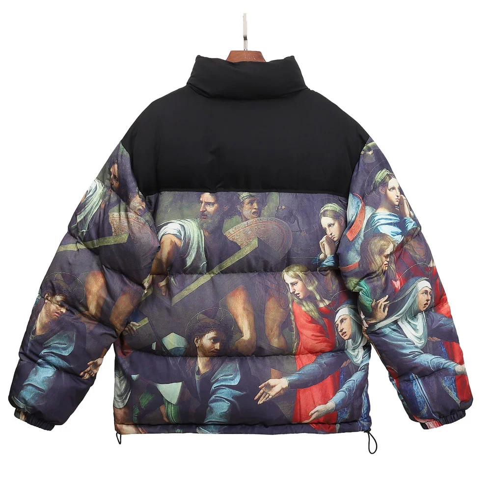 2021 Men's Winter Warm Jacket Coat Patchwork Vintage Painting Harajuku Padded Puffer Jacket Oversize Male Parka Men's Clothing