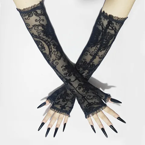 Женские черные полупальцевые перчатки с рукавом