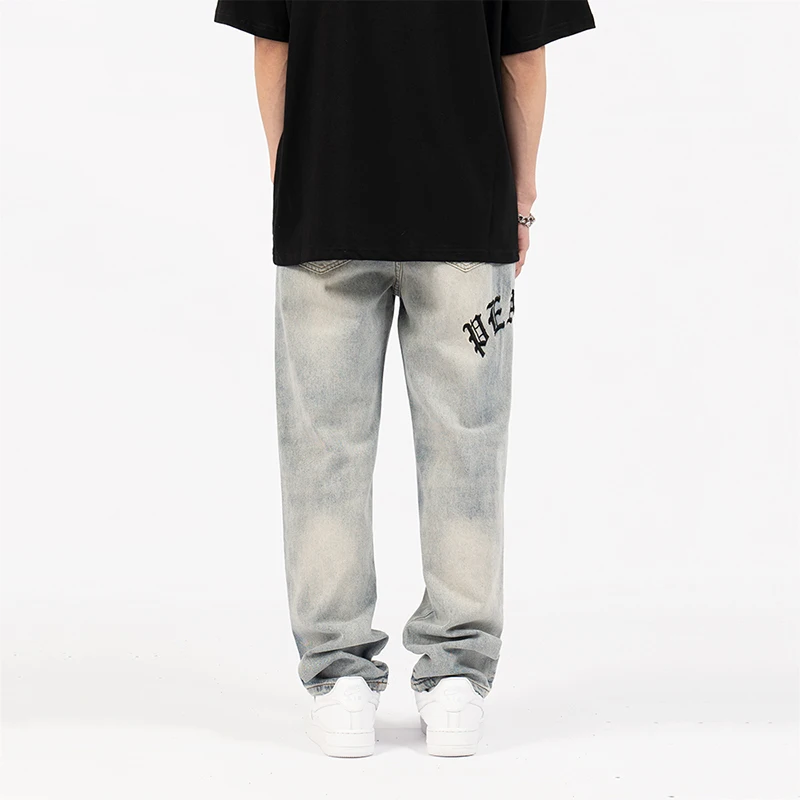 Europe and America High Street Ripped Jeans Men's Embroidery Design High Street Retro Washing Trend Ins Pants Street Clothing