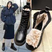 waterproof winter snow boots women 2021 plus velvet thick cotton women shoes black leather warm platform womens ankle boots