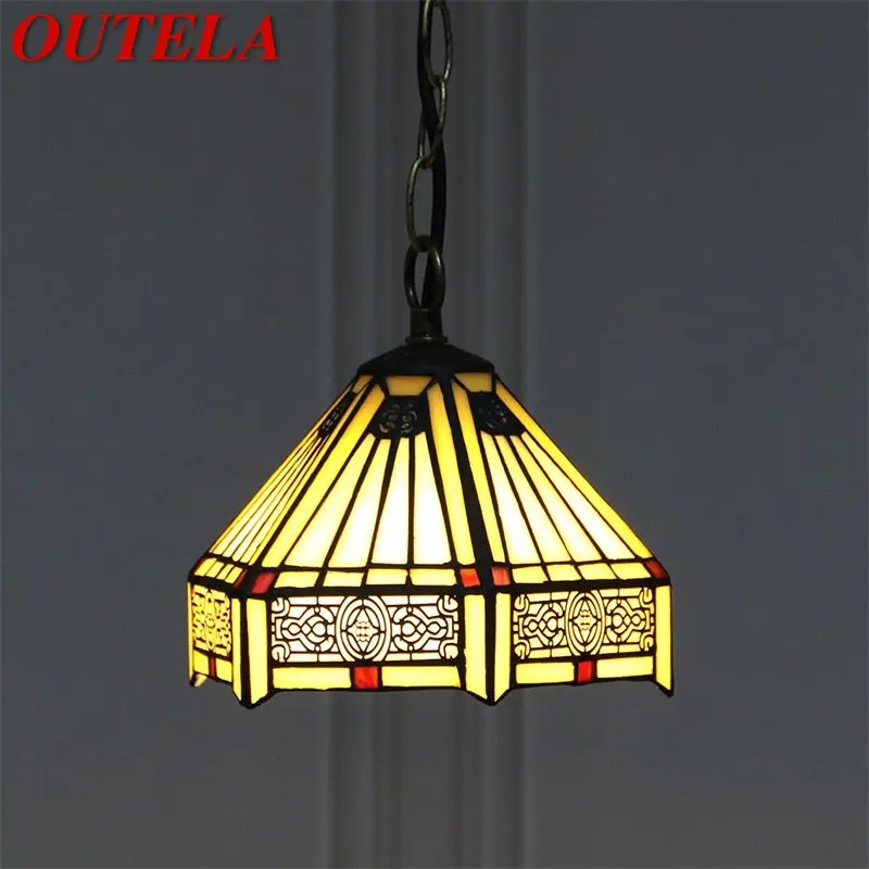 

OUTELA Tiffany Glass Pendant Lamp LED Creative Simple Vintage Hanging Light Decor for Home Dining Room Bedroom Hotel