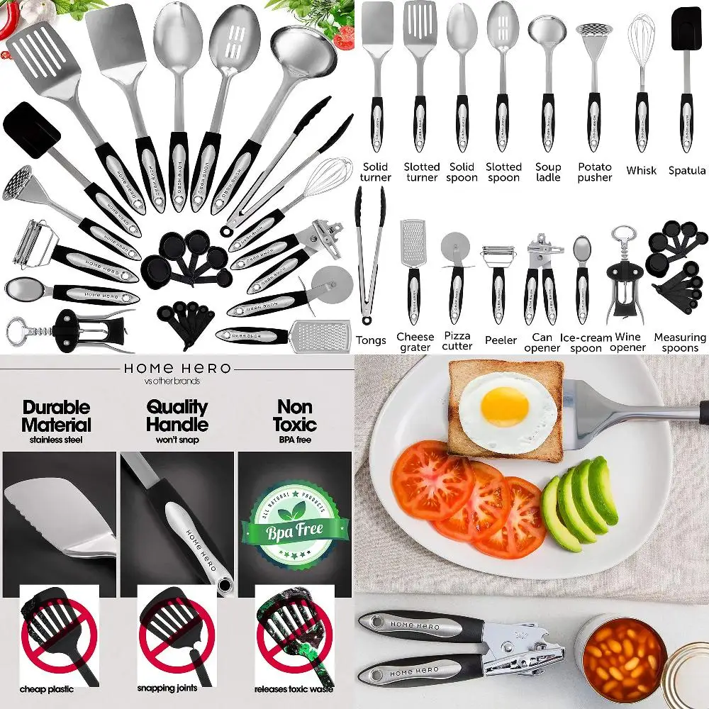 

"25-Piece Nonstick Hero Stainless Steel Kitchen Utensils & Cookware Set - Perfect Home Cooking Solution with Spatula & Bottle Op