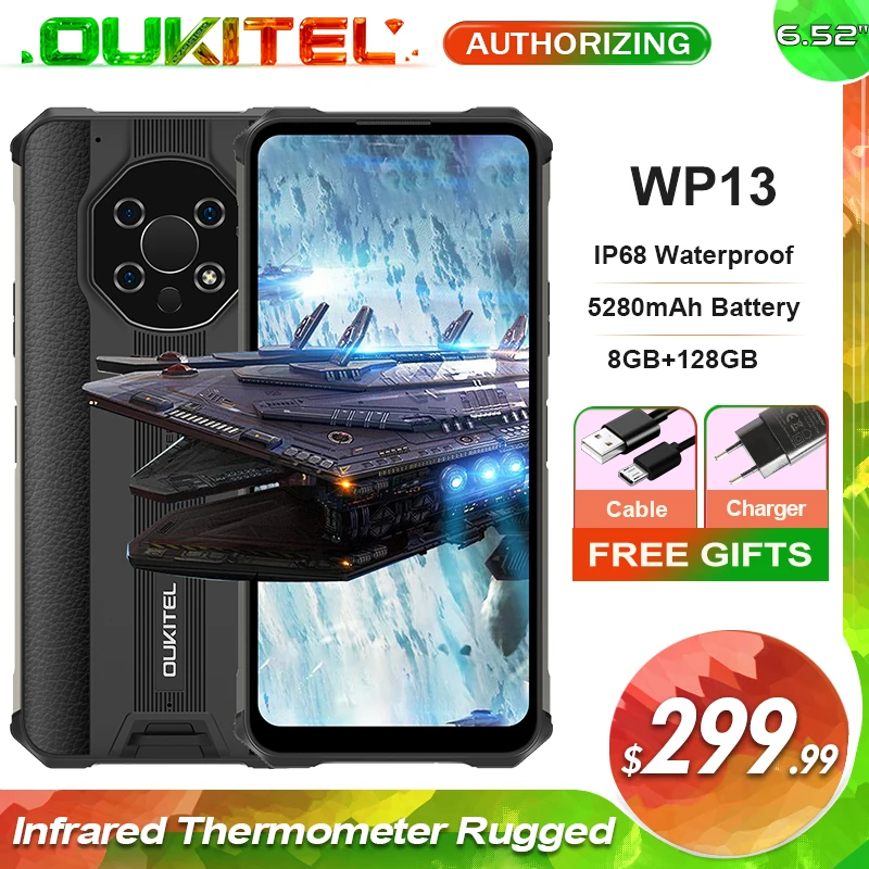 

OUKITEL WP13 5G IP68 Waterproof Rugged Smartphone 8GB+128GB 6.52'' 48MP Rear Camera Dual 5G 5280mAh Global Bands Mobile Phone