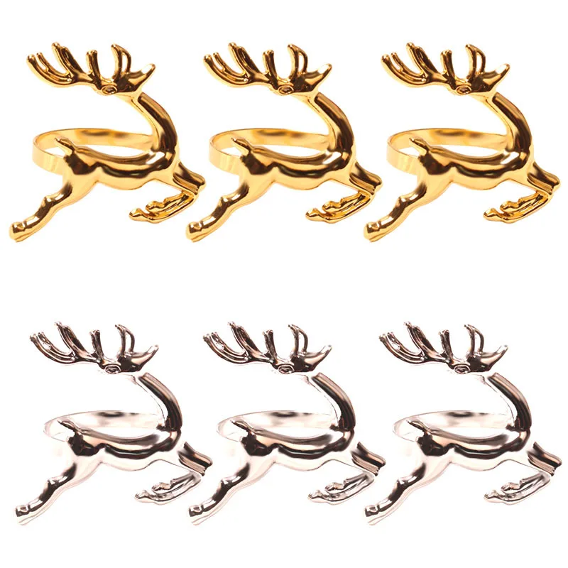 

6 Pcs Christmas Smooth Fawn Napkin Ring Gold Silver Christmas Napkin Button Muzzle Ring Napkin Holders Porta Guardanapo De Mesa