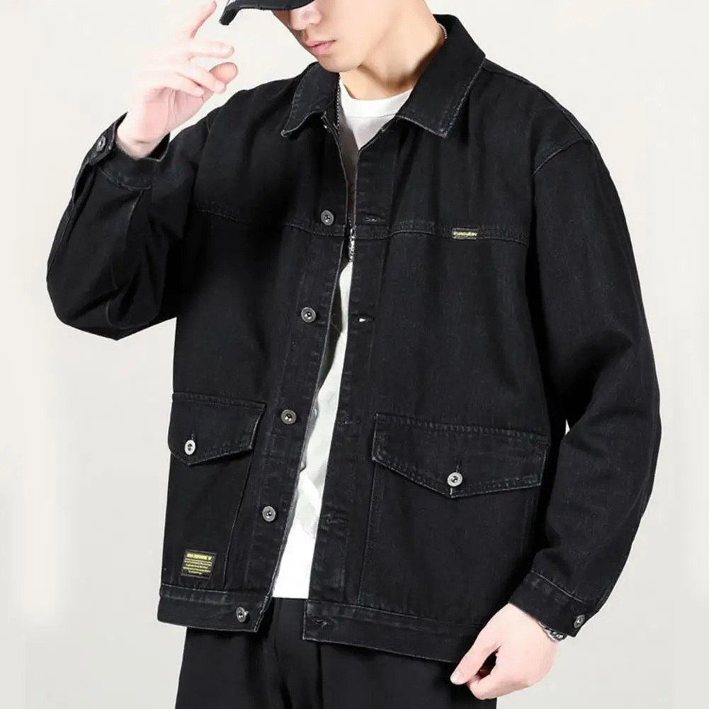 

Trendy Men Coat Solid Color Cardigan Outwear Men Autumn Jacket Loose Spring Jacket for Work