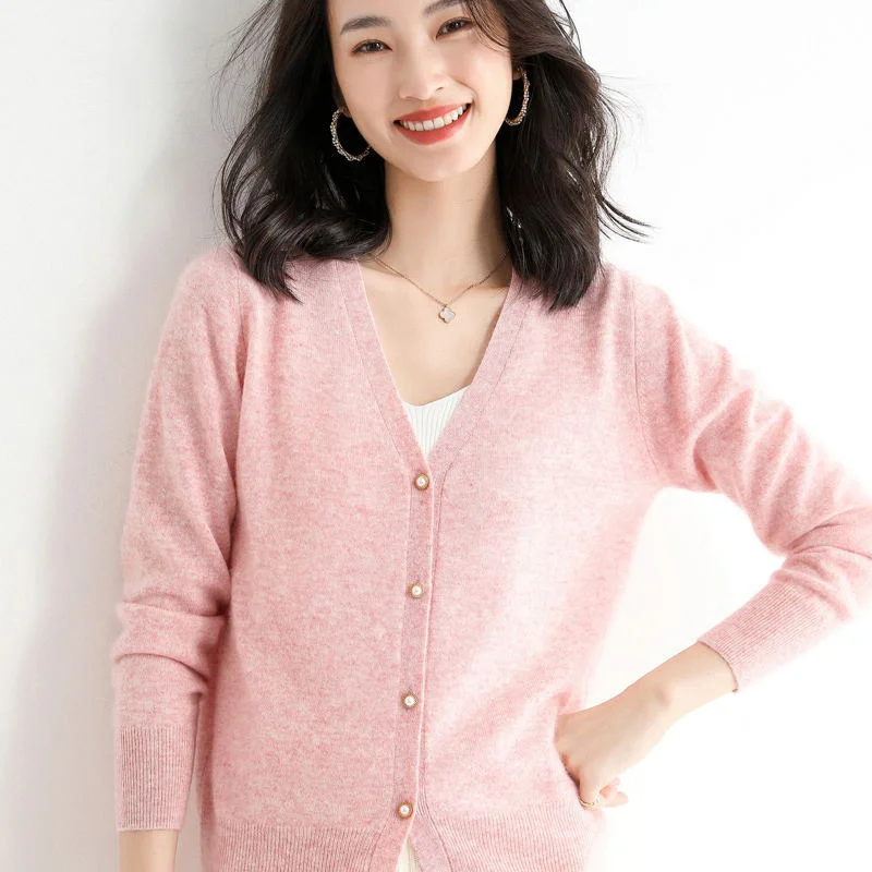 

Wool Blended 2023 Autumn/Winter New Women's Loose V-neck Solid Short Simple Knitted Cardigan Coat Sweater