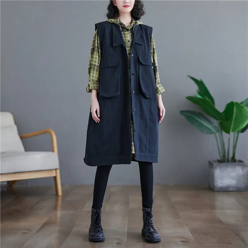 

SuperAen Women's Casual Loose Denim Vest Coat Women's Long Vest Autumn Winter Outerwear Coats