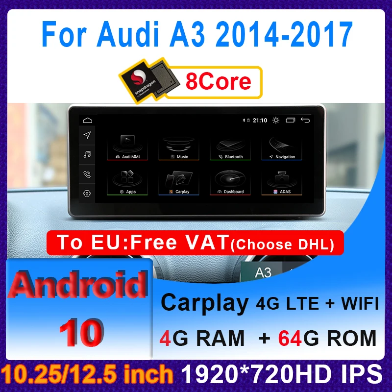 Автомобильный мультимедийный плеер 10 25 дюйма/12 5 дюйма Android Snapdragon 4 + 64 ГБ