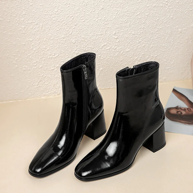 Fall Women Fashion Square High Heels White Ankle Boots Black Ladies Zipper Botas  Femme Women Shoes Boots Women