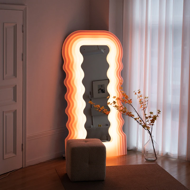 

Nordic Style Led Full Length Mirrors Stained Irregular Plastic Aesthetic Glass Mirrors Standing Espelho Grande Home Decorations