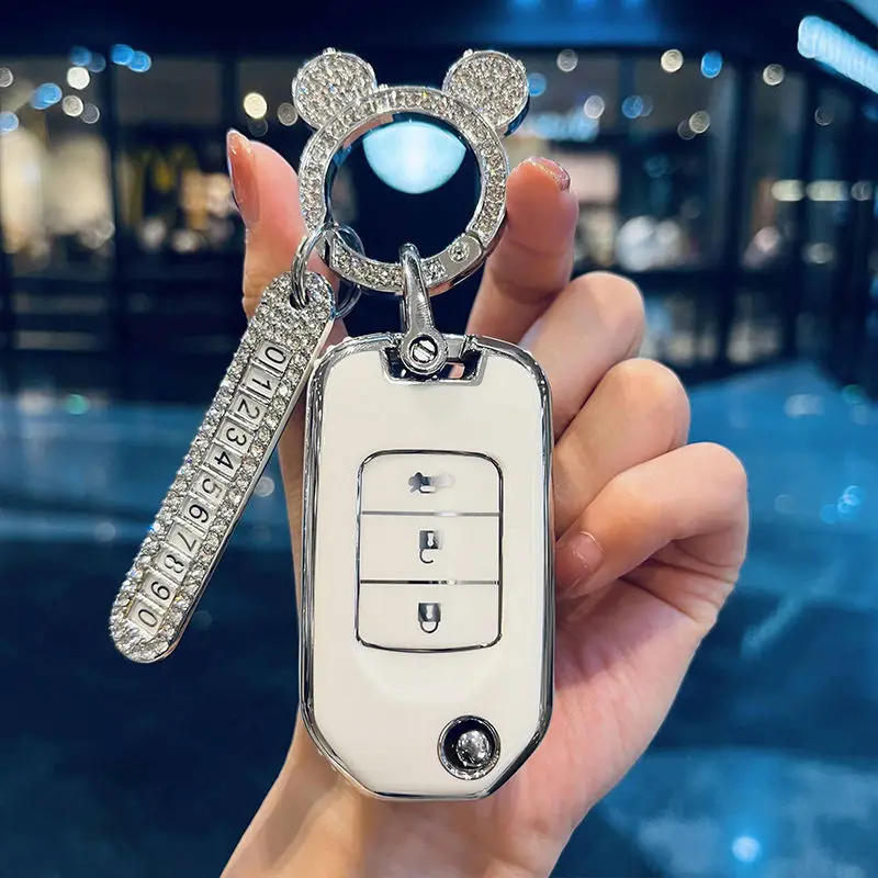 

For Honda Accord Civic HR-V CR-V HRV Crider Jade Odyssey Car TPU Folding Key Cover Bag Case Shell Holder Protector Keychain