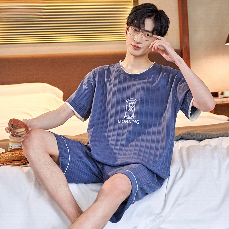 Pajamas Men's 2023 Summer New Products Thin Short-sleeved Can Be Worn Outside Home Service Loose Casual Suit Leisure Nightwear