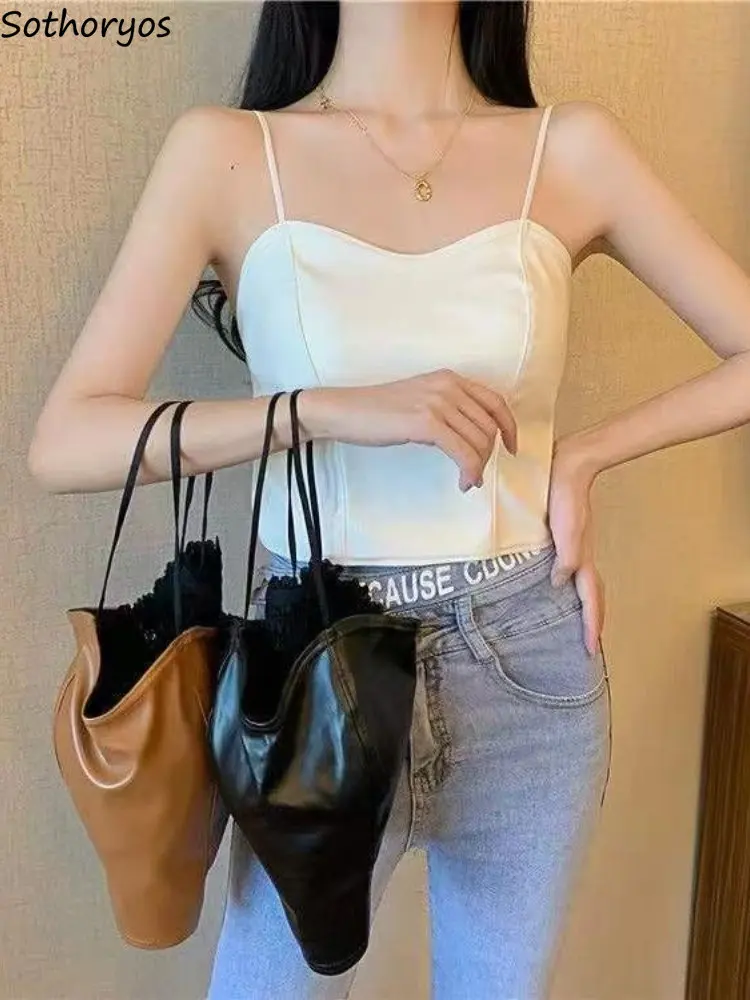 

PU Camisole Women Creativity Sexy Hotsweet Ladies Personality Comfortable All-match Simple Solid Korean Style Trendy Temperament