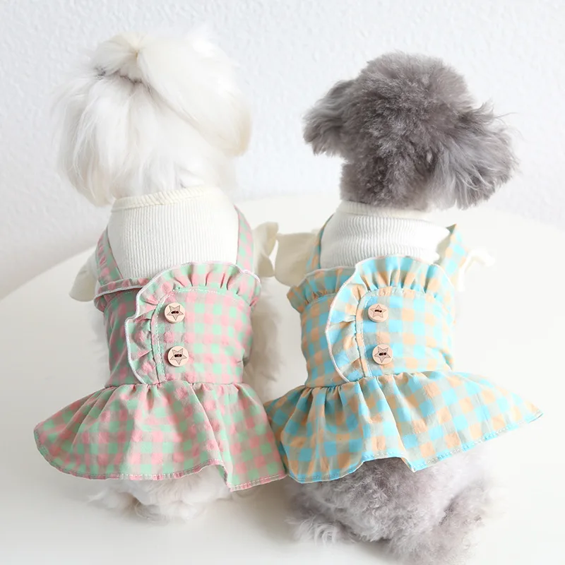 

Модное летнее платье для домашних питомцев, клетчатая одежда, милый костюм для маленьких собак, одежда для чихуахуа, оптовая продажа, одежда...