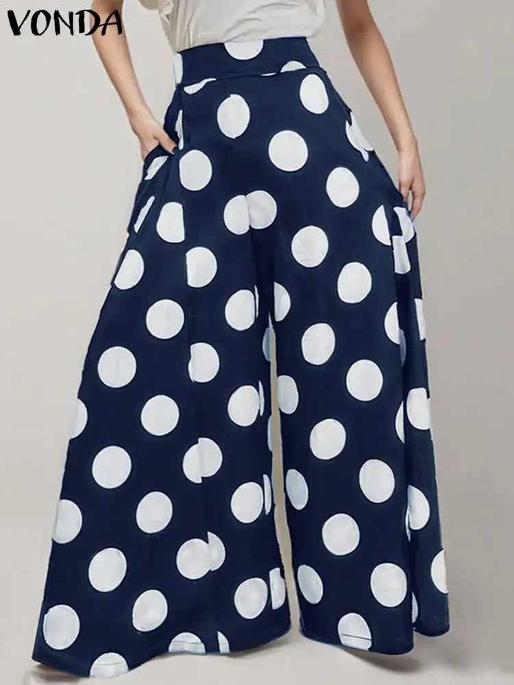 Женские брюки в горошек с широкими штанинами размеры до 5XL