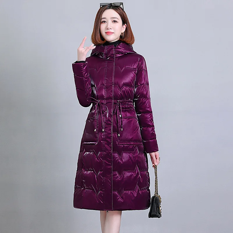 

GRELLER New 2023 Loose Down Cotton Clothes Thicken Warm Long Parkas Women Winter Hooded Padded Coat Glossy Waterproof Outwear