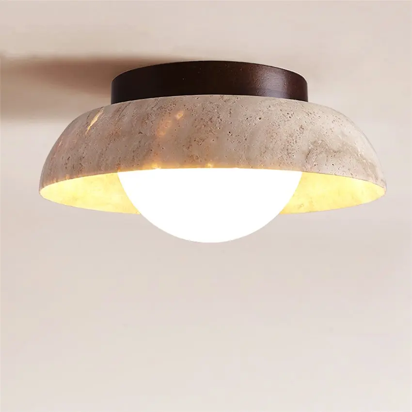 

Nordic natural yellow travertine round ceiling lights villa aisle balcony ceiling lamps Japanese wabi sabi corridor fixtures