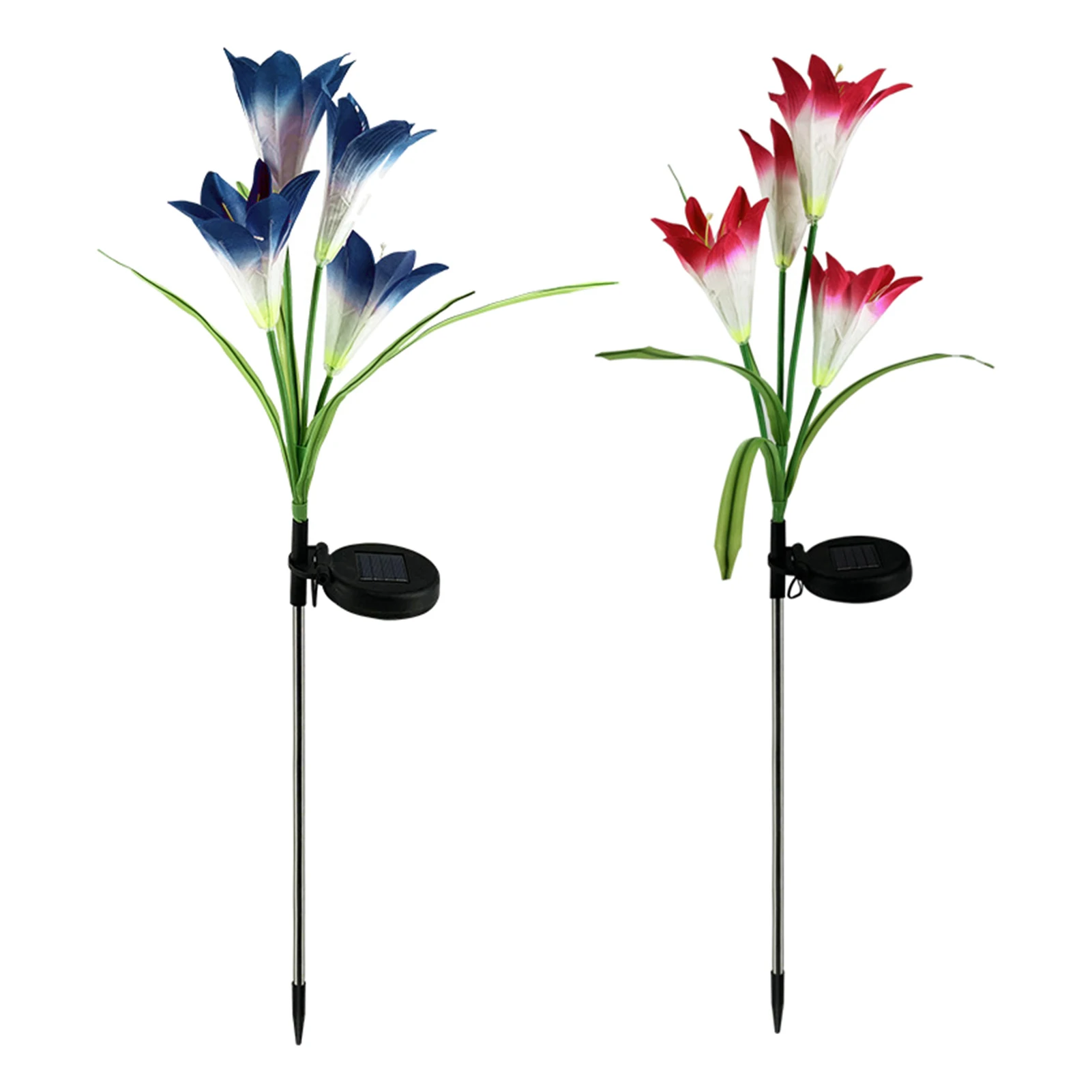 

2pcs Pathway Decor Landscape Solar Light Ornament Outdoor Garden Yard Stake Party Patio Lawn With 8 Lily Flower 7 Color Changing