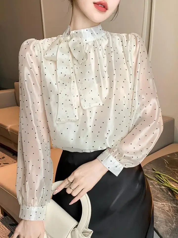 Новинка Осень 2024 Милая рубашка в горошек корейском и французском стиле женский