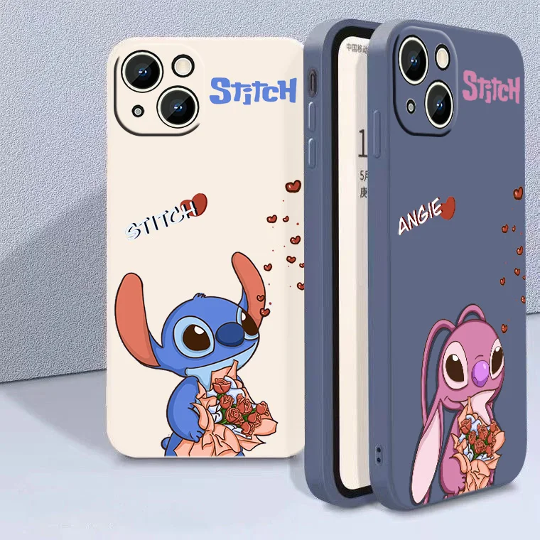 

Stitch Animated Flowers Phone Case For Apple iPhone 14 13 12 11 mini XS XR X Pro Max 8 7 6S 6 Plus Liquid Rope Cover
