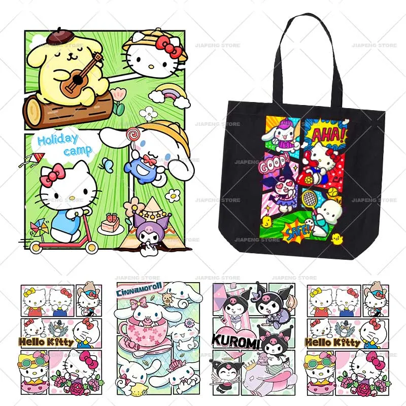 

Kuromi Patches Iron on Heat Transfers For Children Clothes Cartoon Hello Kitty Thermal Printed Stickers on Girl tshirt Applique