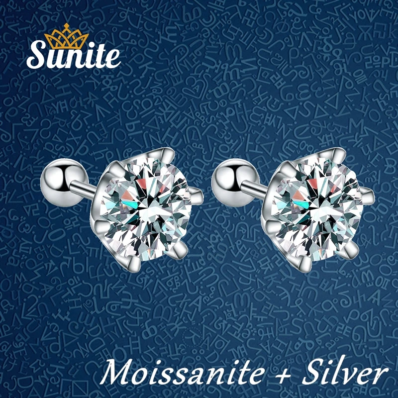

Sunite 0.6ct--4.0ct Moissanite Diamond Screw Type Stud Earrings for Women High Grade Wedding Jewelry Gift 925 Sterling Silver