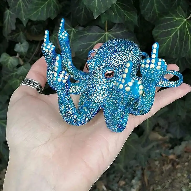 

Octopus Statue Fluorescence Octopus Gesture Sculpture Resin Ocean Animal Blue Octopus Ornament For Garden Home Car Decoration