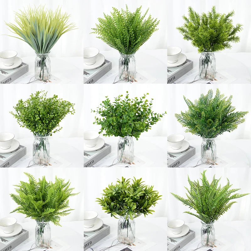 

Artificial Flowers Plants Long Stem Plastic Persian Eucalyptus Leaf Fish Herb Home Office Table Centerpieces Garden Decoration