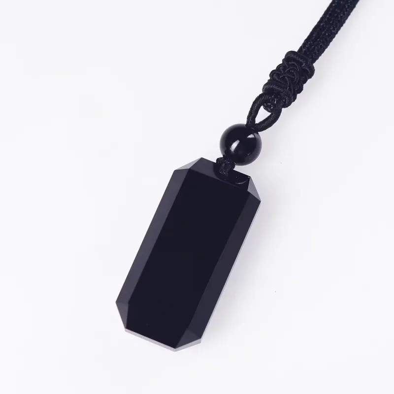 

Wholesale Wushi Safety Black Obsidian Stone Pendant Necklace For Women Men Rope Chain Student Gift Fashion Jewelry