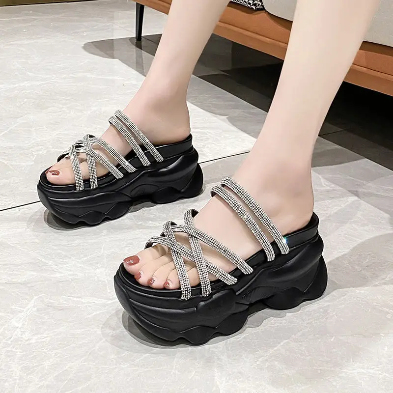 

Fashion Wedge Slippers for Women Summer Casual Peep Toe Platform Female Height Increasing Crystal Slippers Women's Beach Shoes