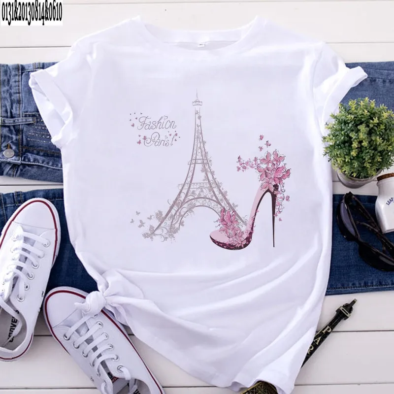 

2022 Fashion Paris Eiffel Tower Print Women Clothes T Shirt Male Tshirt Casual Short Sleeve White T-shirt Summer Unisex Top Tees