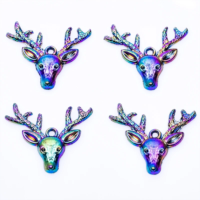 

5PCS Deer Head Charms Zinc Alloy Multicolor Charm Animal Pendant For Necklace 31x36mm Diy Handmade Jewelry Findings Accessories