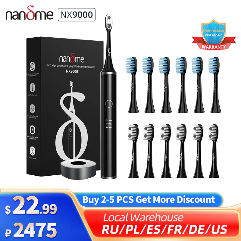 【Code：Nandme920】Nandme Nx9000 Spazzolino Elettrico Ad Ultrasuoni Ipx7 Display Lcd Intelligente Impermeabile Ricarica Induttiva Spazzolino Da Denti Per