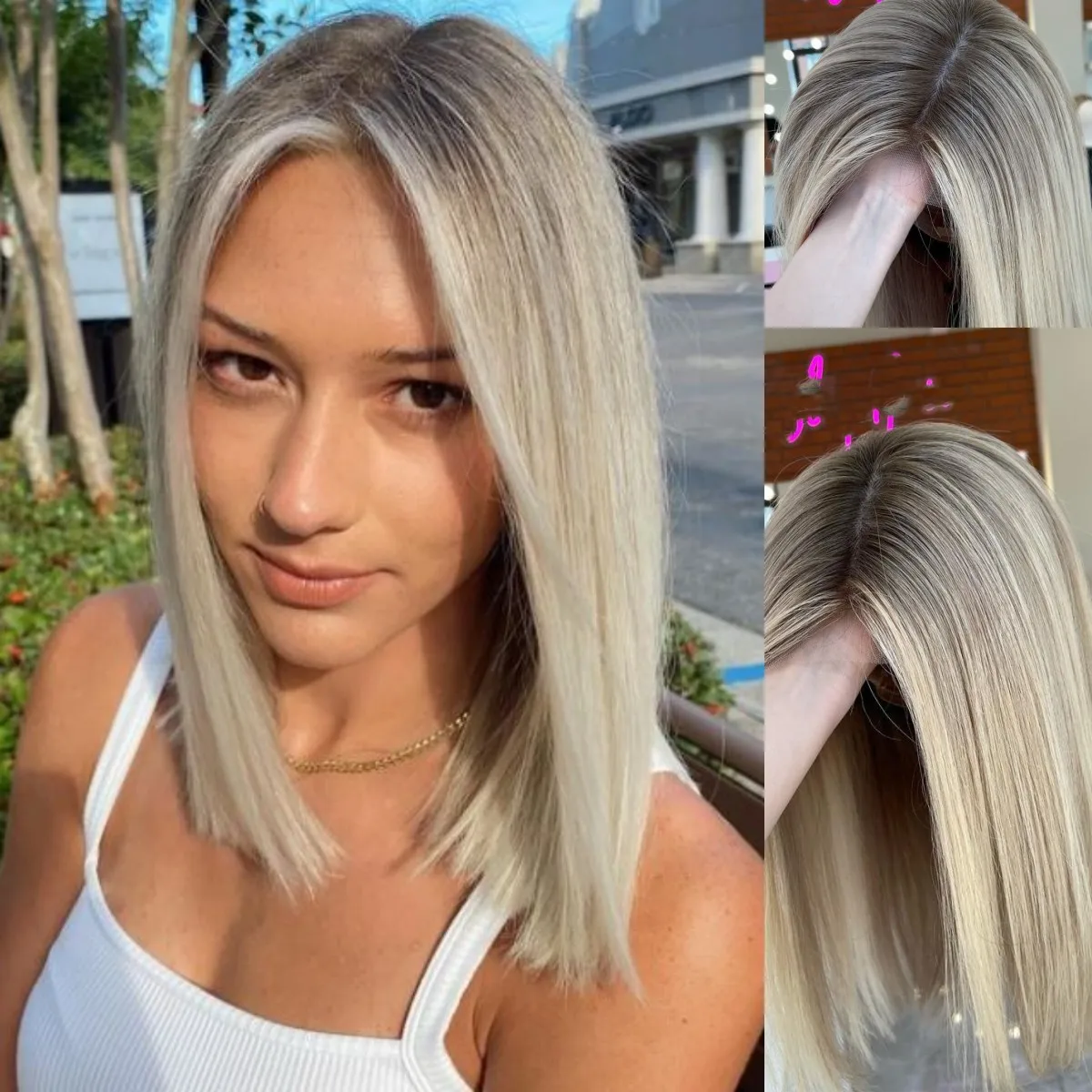 

Short Bob Wig Ombre Highlights Platinum Blonde 13x4 Lace Front Human Hair Wigs Silky Straight Hd Transparent Bbaby Hair Glueless