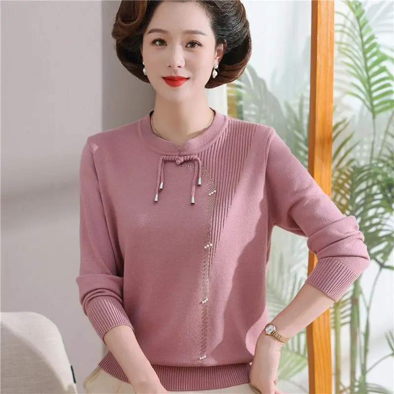 Элегантные вязаные пуловеры в китайском стиле с круглым вырезом женские