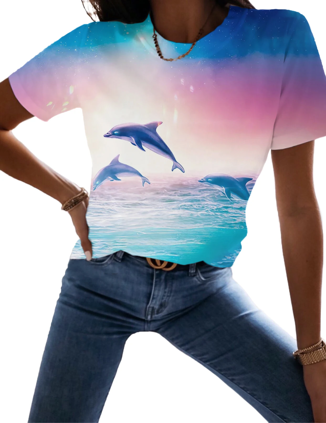 

Tshirt Women Marine Life Print Digital Thin Graphic clothing Short Sleeve Summer Fashion O Collar T Shirt Pullover Lady Tees
