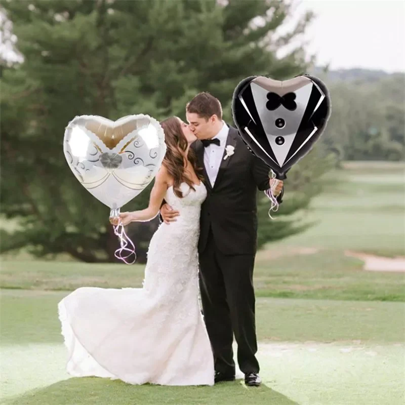 

2pcs/Set Bride and Groom Romantic Wedding Dress Foil Heart Balloons Wedding Party Decoration Engagement Valentine's Day Ball