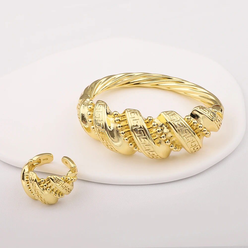 

Bracelet Ring Set Women Dubai Gold Colour Plated Bracelet Ring Set For Party Anniversary Wedding Classic Jewelry Set Style