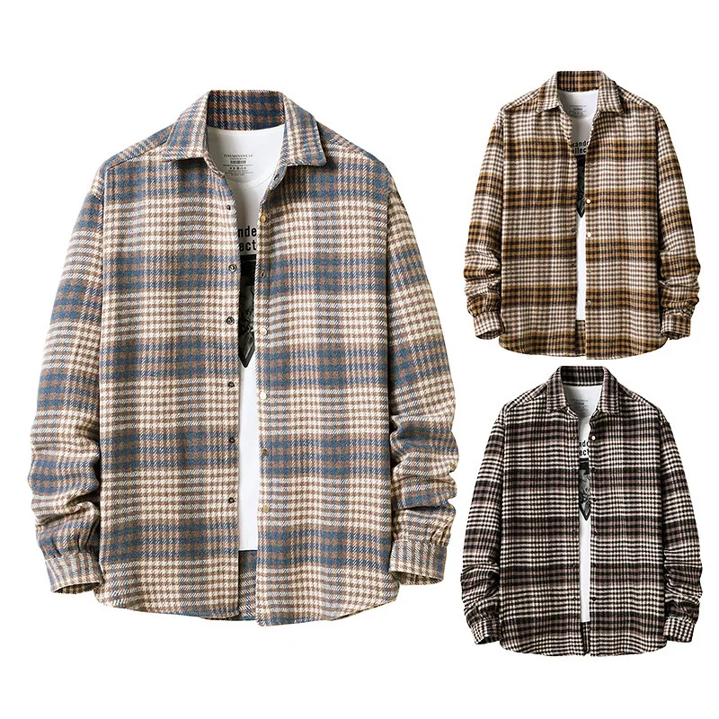 

Men Clothing 2022 Autumn Winter New Flannel Thick Plaid Shirt Men's Jacket Shirt