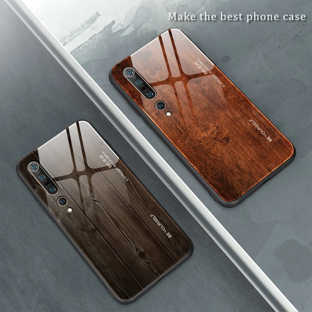 

Xiaomi Mi 10T Pro Wood grain Case Tempered Glass Back Hard Cover with TPU Bumper for XiaoMi 10 T 10T Pro Mi10T Shockproof Cover