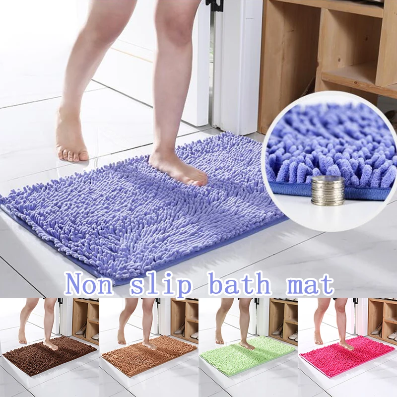 Chenille Non-Slip Bath Mat Soft Cozy Super Absorbent Bath Rug Bathroom Plush Square Carpet for Bathtubs Showers Under The Sink