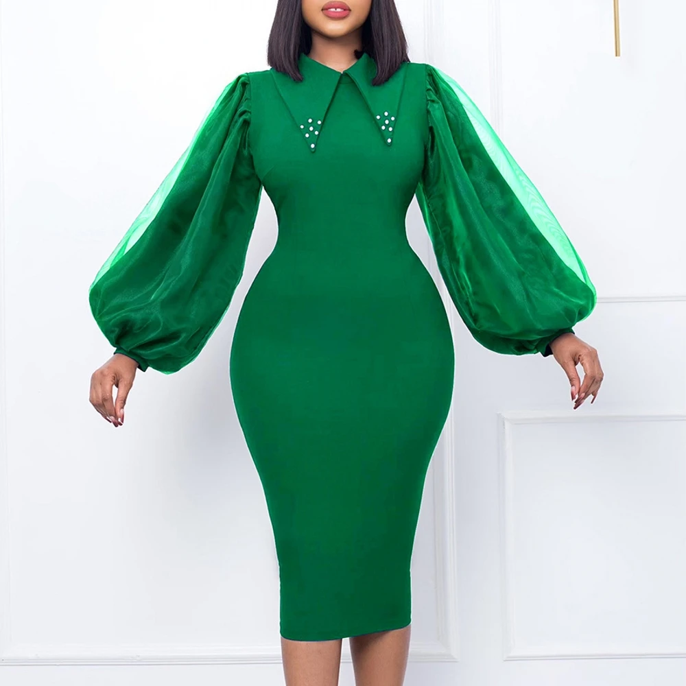 

African Pencil Dress Women Lantern Long Africa Kanga Clothing Fashion New Patchwork Sexy Elegant African OL Party Dress 2022