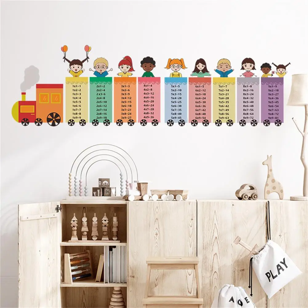 

2 Sheets Cartoon Train Digital Multiplication Table Wall Stickers Self-adhesive Mural For Kids Room Nursery Decoration