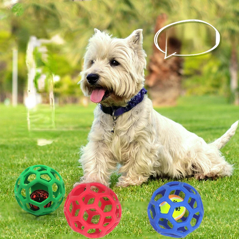 

Dog Hollow Ball Toy Rubber Chew Toys for Dogs Cleaning Teeth Molar Bite Resistant Toy with Bell Puppy Training Game Pet Supplies