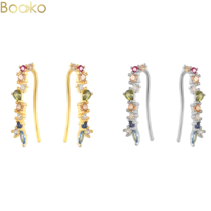 

BOAKO Gold Silver Color Mini Stud Earring Colorful Rainbow CZ Zircon Round Climber Earrings for Women Fine Jewelry 2022 Trendy