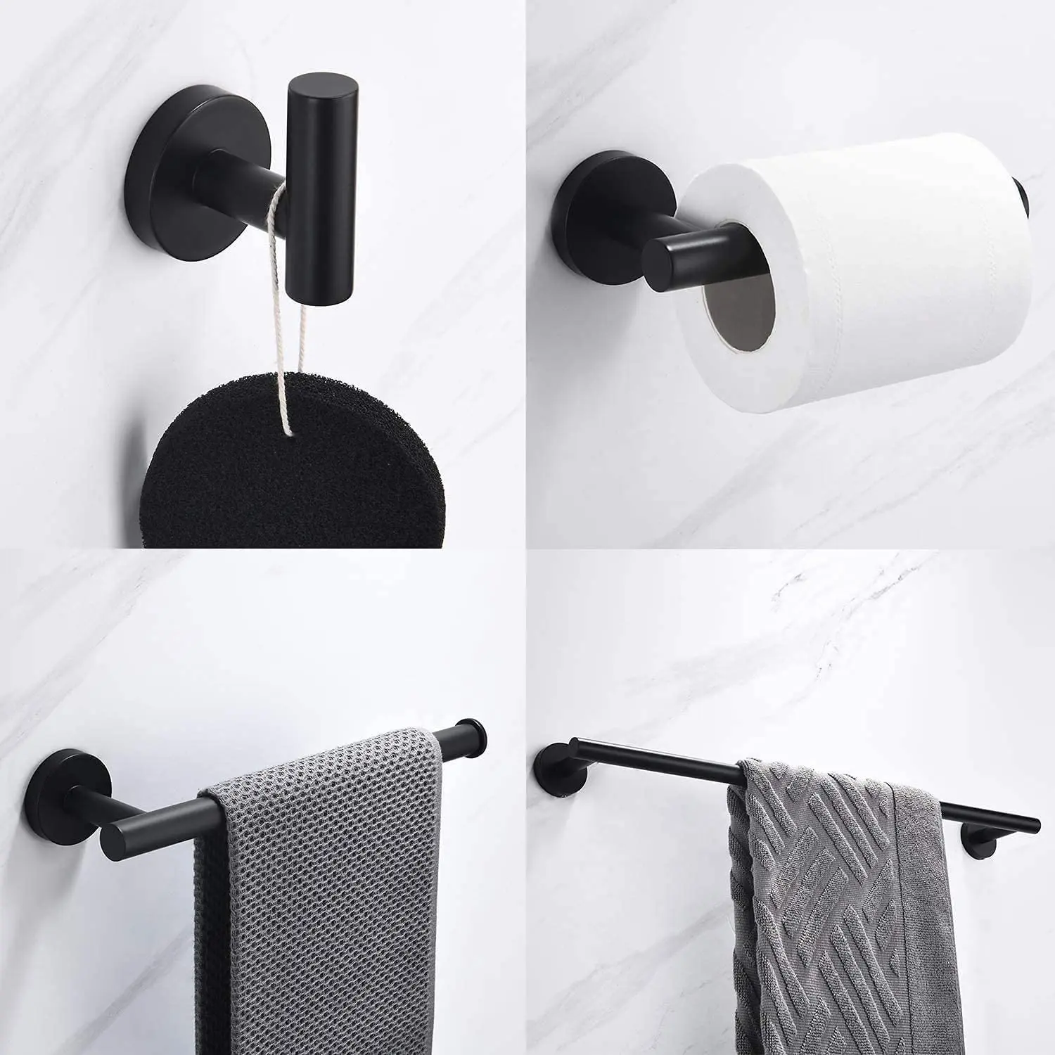 

4pc Bathroom Hardware Accessories Set Stainless Steel Polished Chrome 16 inch Towel Bar + Toilet Paper Holder + Hand Towel Rack