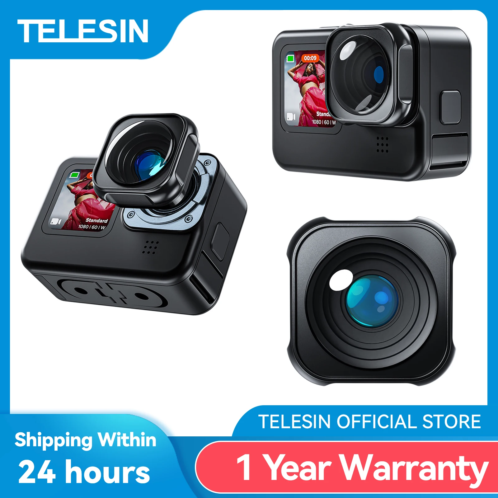 TELESIN Lens Mod for GoPro Hero 9 10 11 Black Anti Shake Aluminum Alloy Water proof Lens Ultra-wide Angle 155 Degree Lens