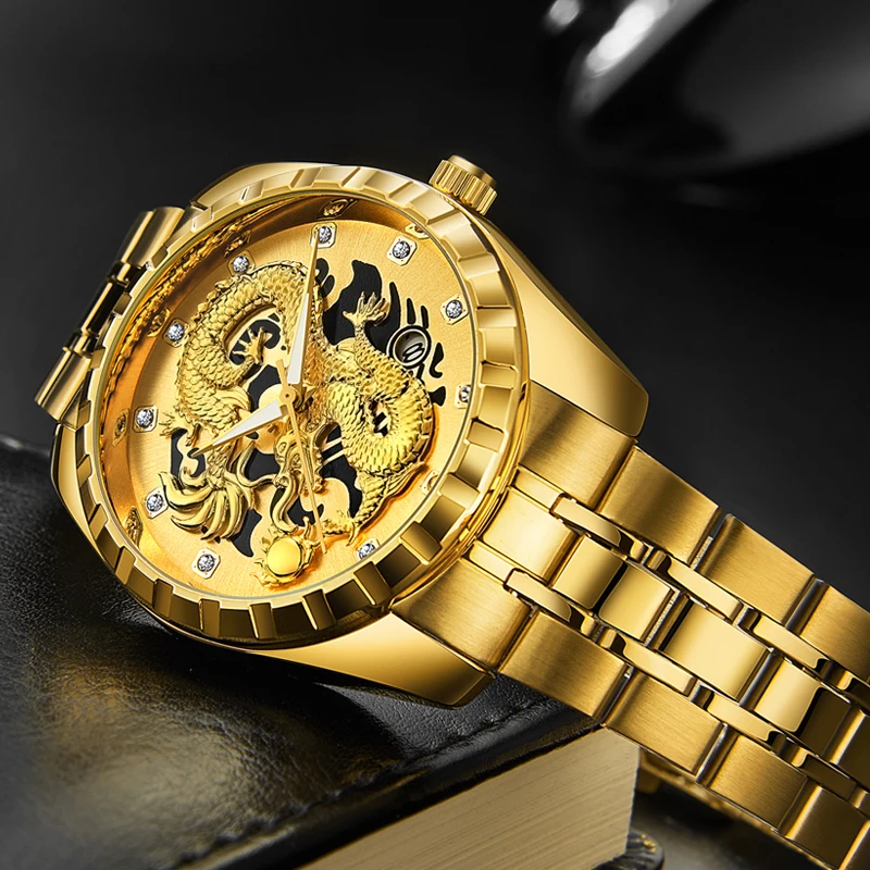 Men Watches Relogio Masculino Top Brand WLISTH Luxury Golden Dragon Designer Stainless Steel Waterproof Sport Quartz Watch Men enlarge