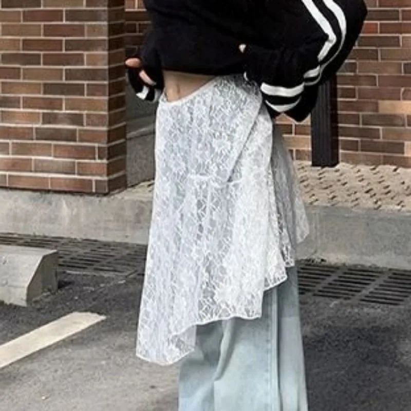 Женская асимметричная однотонная прозрачная юбка в корейском стиле